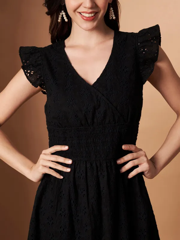 Black_Cotton_Eyelet_V-Neck_Fit_&_Flare_Dress