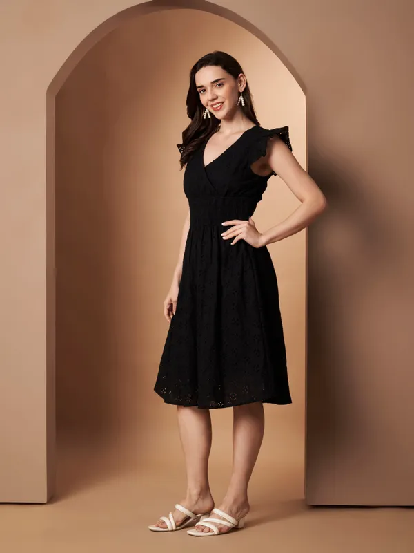 Black_Cotton_Eyelet_V-Neck_Fit_&_Flare_Dress