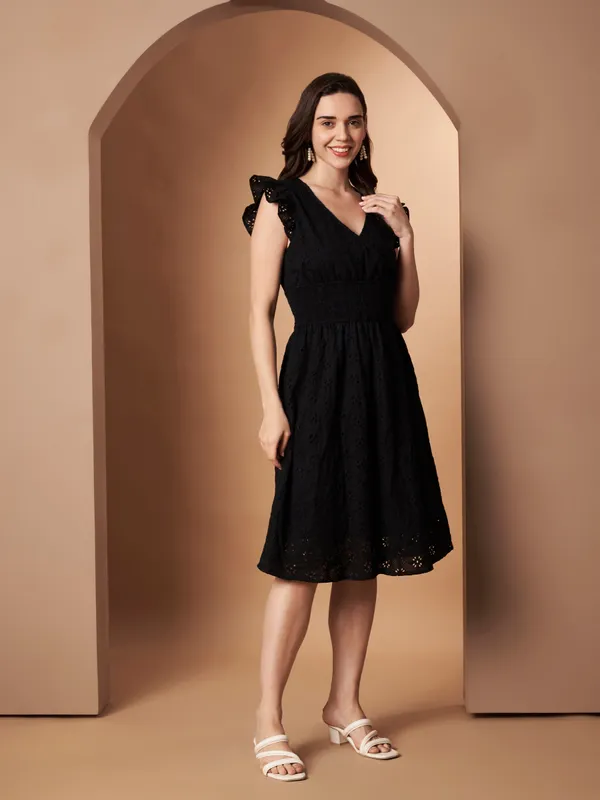 Black_Cotton_Eyelet_V-Neck_Fit_&_Flare_Dress