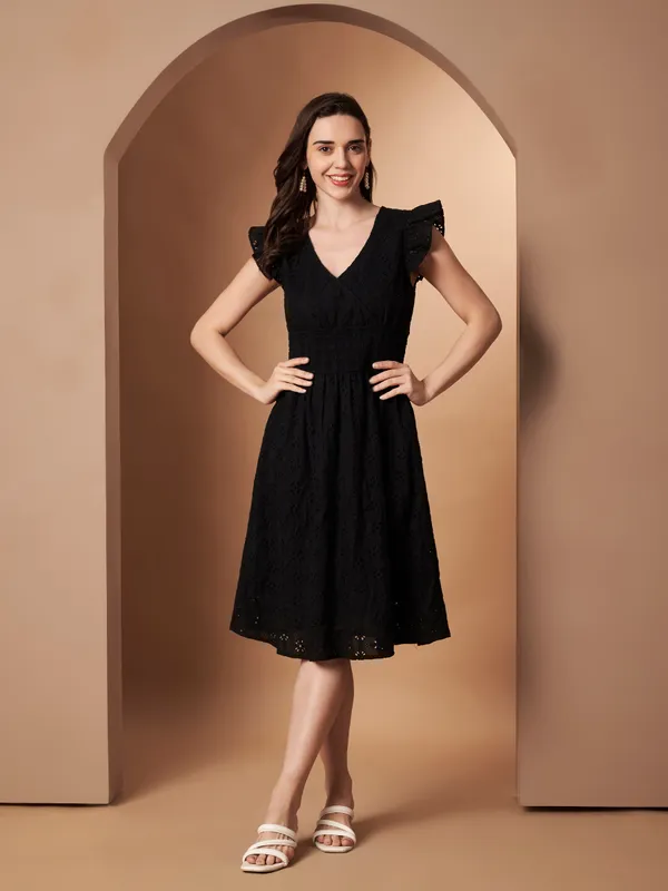 Black_Cotton_Eyelet_V-Neck_Fit_&_Flare_Dress