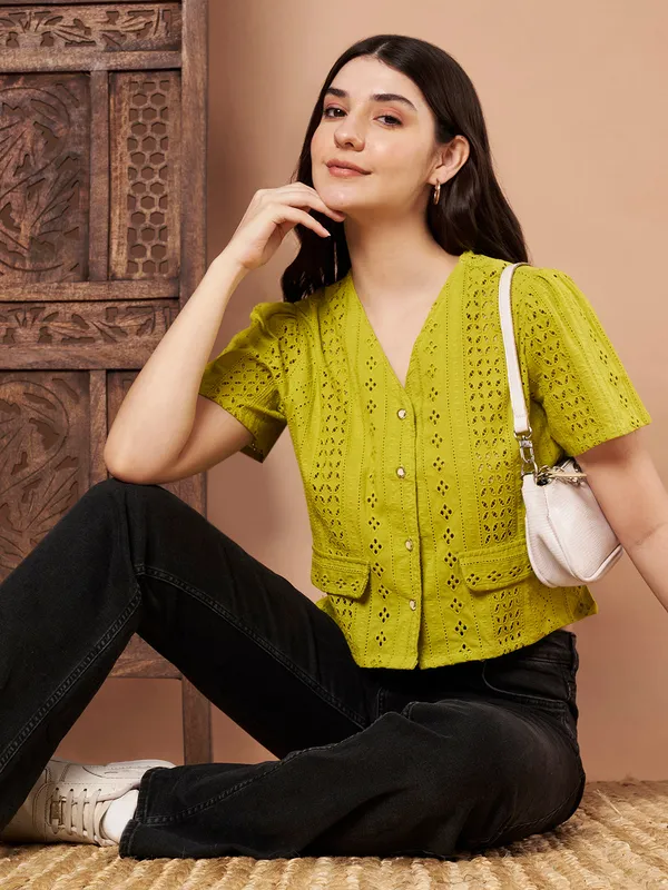 Lime_Green_Cotton_Schiffli_Top_For_Women