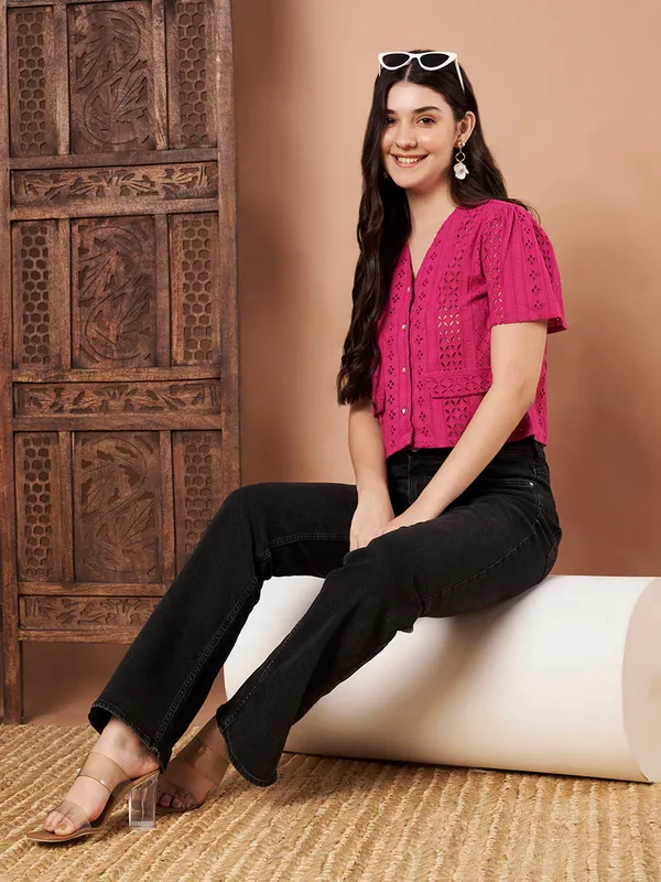 Magenta_Cotton_Schiffli_Shirt_For_Women