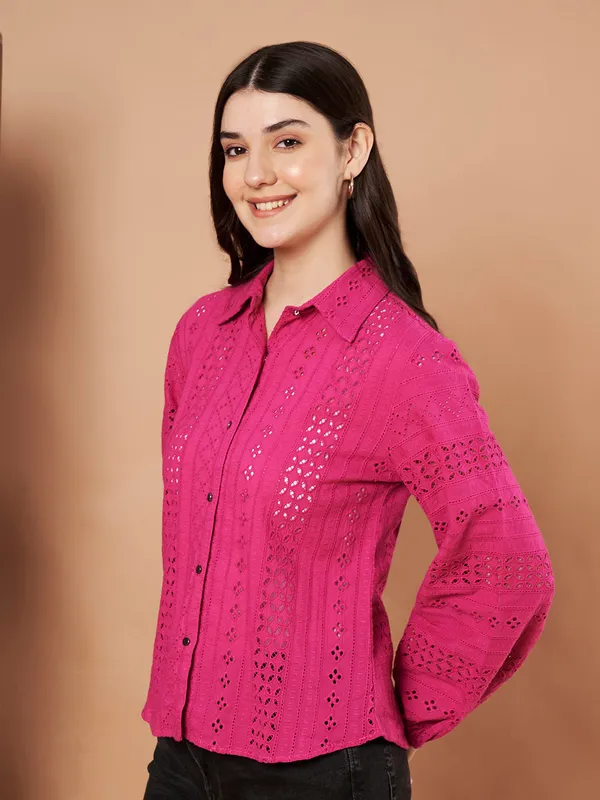 Magenta_Cotton_Schiffli_Shirt_For_Women