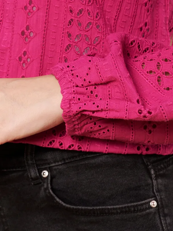 Magenta_Cotton_Schiffli_Shirt_For_Women