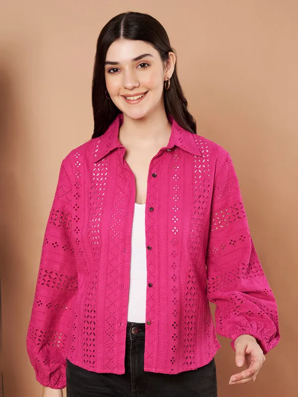 Magenta_Cotton_Schiffli_Shirt_For_Women