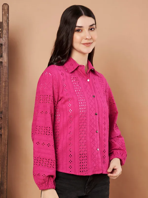 Magenta_Cotton_Schiffli_Shirt_For_Women