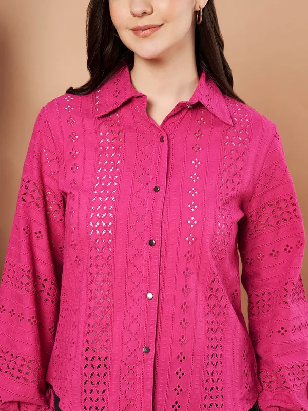 Magenta_Cotton_Schiffli_Shirt_For_Women