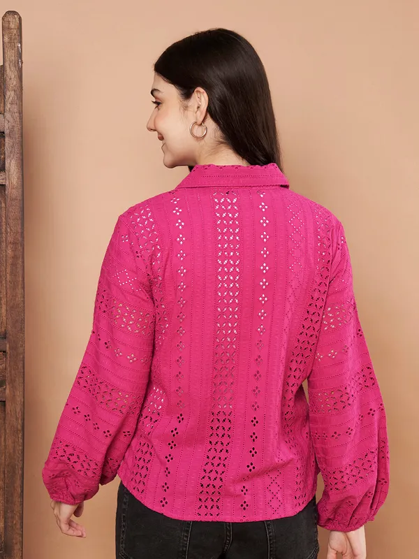 Magenta_Cotton_Schiffli_Shirt_For_Women