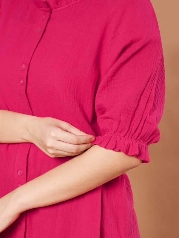 Pink_Cotton_Short_Sleeve_Long_Shirt_For_Women