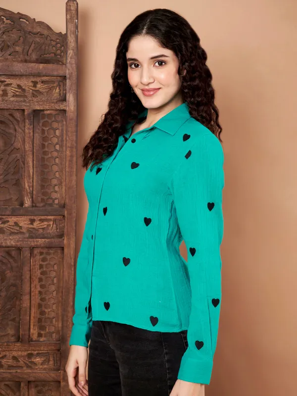 Green_Cotton_Shirt_With_Black_Heart_Embroidery