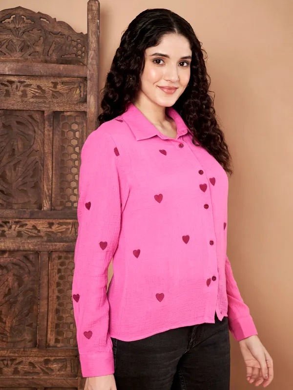 Pink_Cotton_Shirt_With_Maroon_Heart_Embroidery