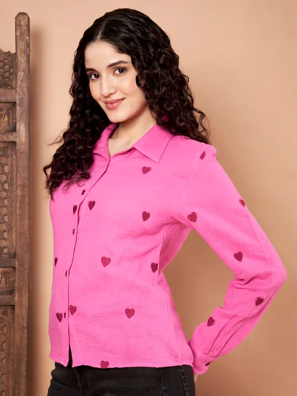 Pink_Cotton_Shirt_With_Maroon_Heart_Embroidery