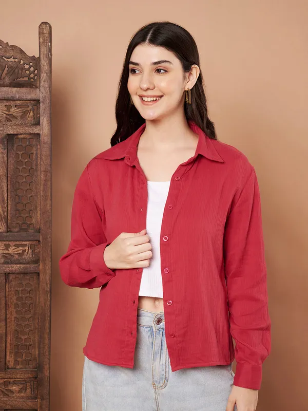 Red_Cotton_Button_Down_Shirt_Casual_Long_Sleeve_Top
