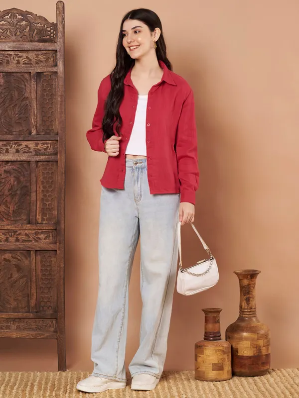 Red_Cotton_Button_Down_Shirt_Casual_Long_Sleeve_Top