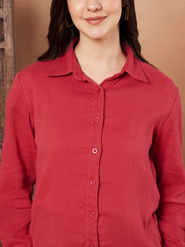 Red_Cotton_Button_Down_Shirt_Casual_Long_Sleeve_Top