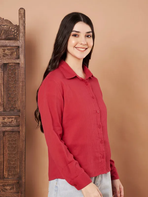 Red_Cotton_Button_Down_Shirt_Casual_Long_Sleeve_Top