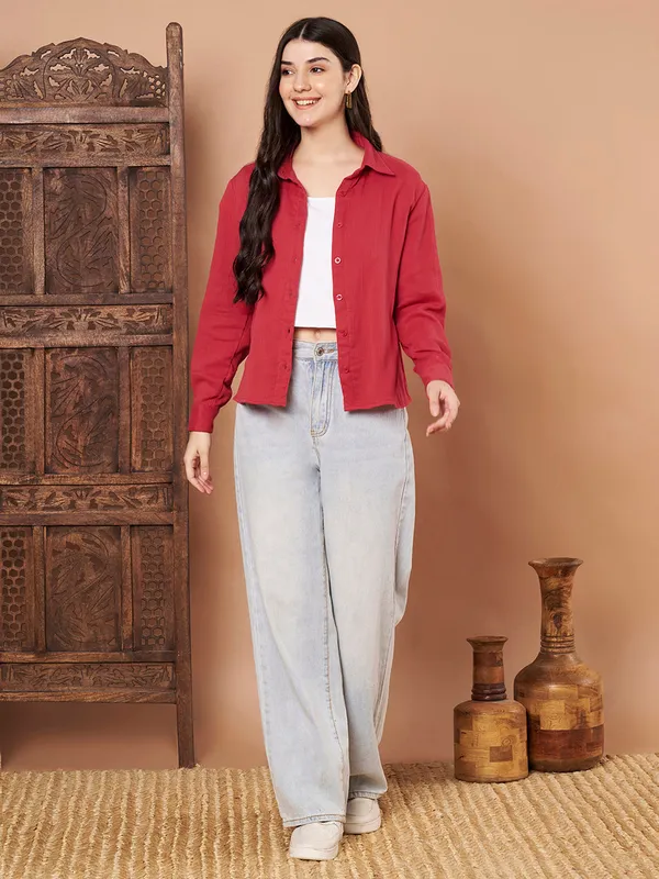 Red_Cotton_Button_Down_Shirt_Casual_Long_Sleeve_Top