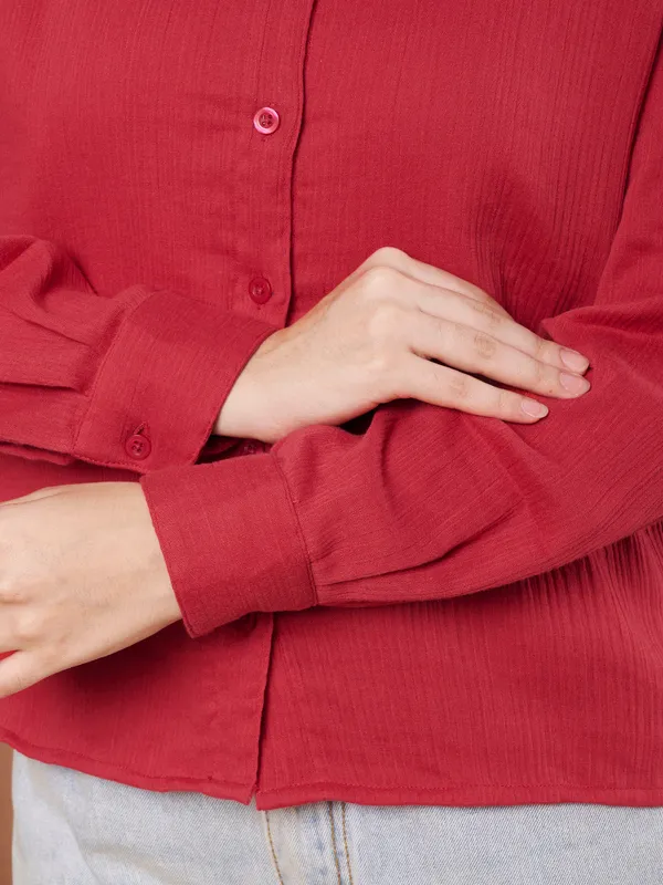 Red_Cotton_Button_Down_Shirt_Casual_Long_Sleeve_Top