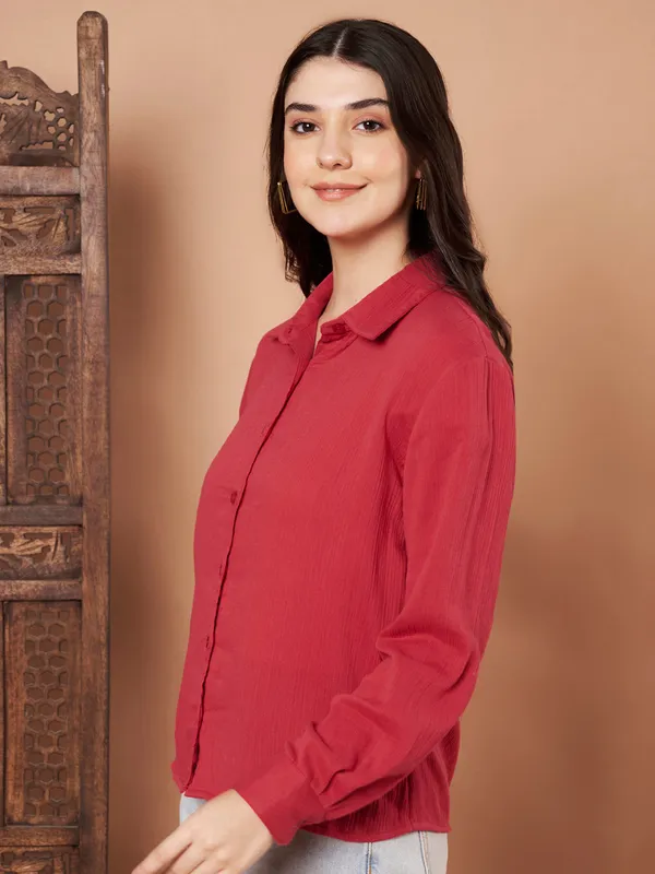 Red_Cotton_Button_Down_Shirt_Casual_Long_Sleeve_Top