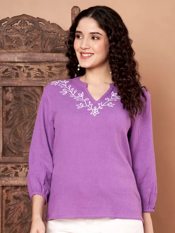 Purple_Cotton_Embroidered_Top_With_White_Thread_Work