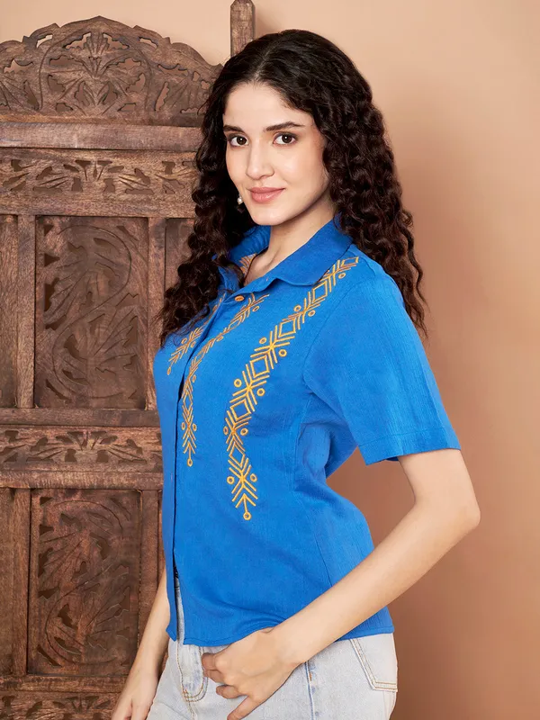 Blue_Cotton_Shirt_Top_With_Embroidered_Detail_For_Women