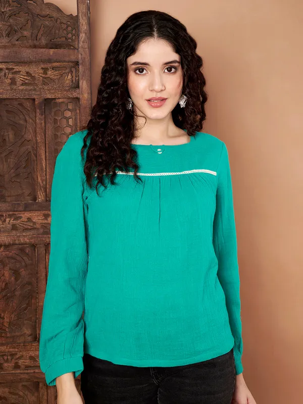 Green_Cotton_Full_Sleeve_Top_For_Women