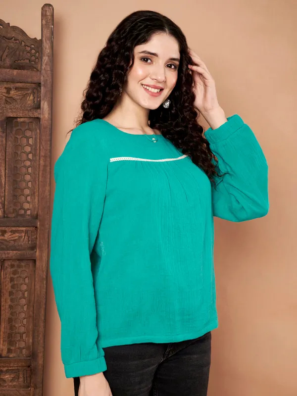 Green_Cotton_Full_Sleeve_Top_For_Women