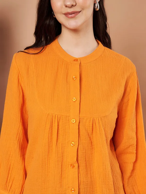 Orange_Cotton_Button_Down_Top_For_Women