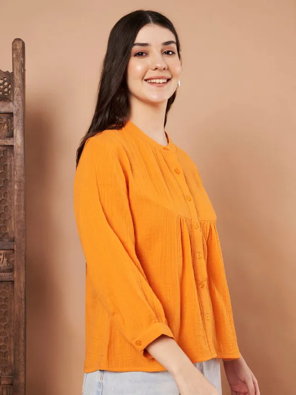 Orange_Cotton_Button_Down_Top_For_Women