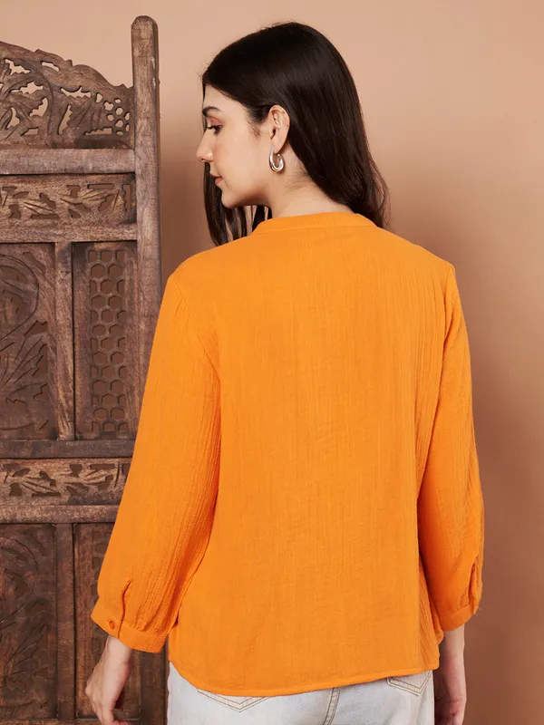 Orange_Cotton_Button_Down_Top_For_Women