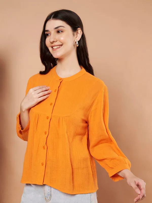 Orange_Cotton_Button_Down_Top_For_Women