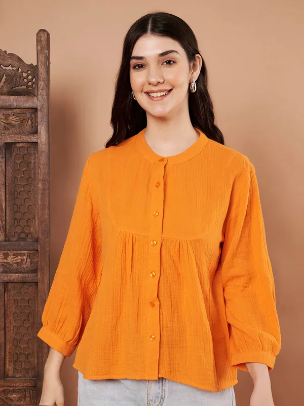 Orange_Cotton_Button_Down_Top_For_Women