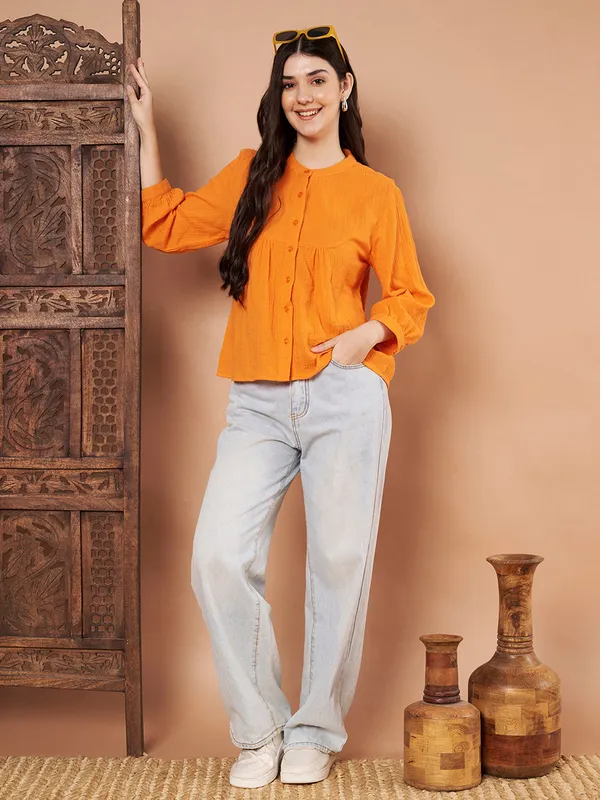 Orange_Cotton_Button_Down_Top_For_Women