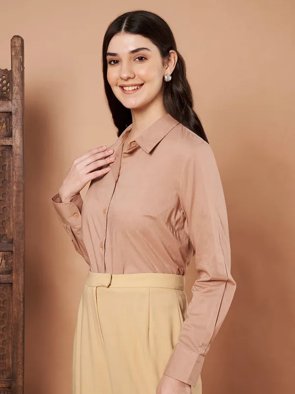 Beige_Cotton_Formal_Shirt_Classic_Long_Sleeve_Button_Down