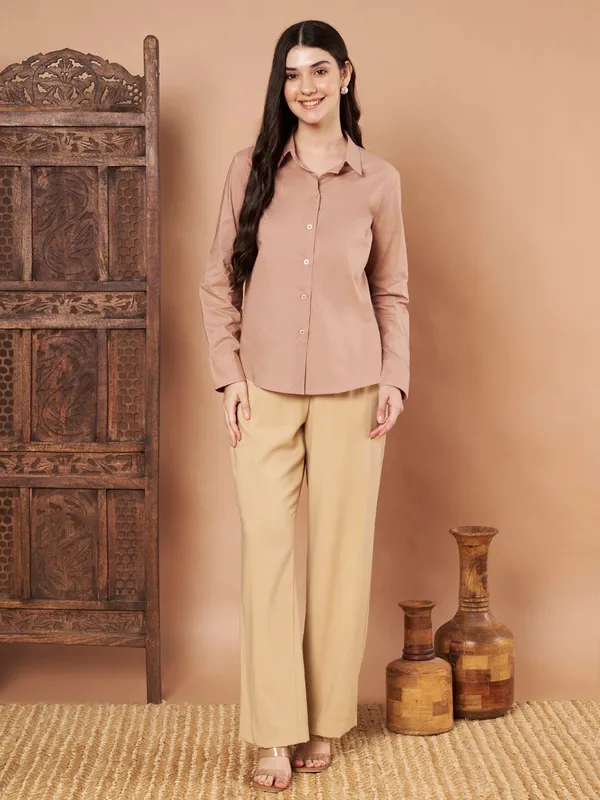 Beige_Cotton_Formal_Shirt_Classic_Long_Sleeve_Button_Down