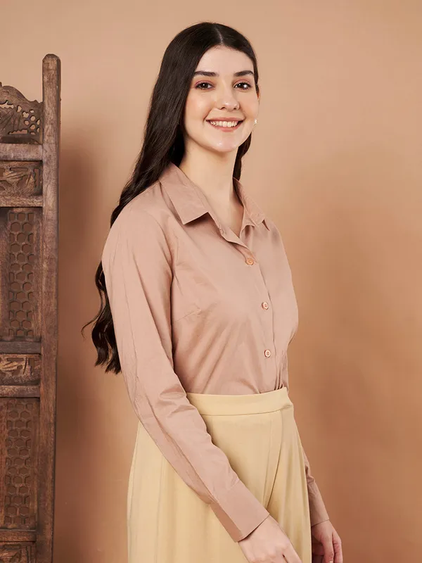 Beige_Cotton_Formal_Shirt_Classic_Long_Sleeve_Button_Down