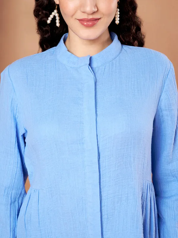 Sky_Blue_Cotton_Long_Sleeve_Mandarin_Collar_Top_For_Women