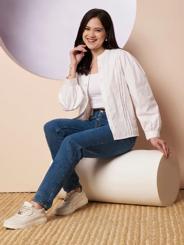 White_Cotton_Pintuck_Button-Down_Top_for_Women