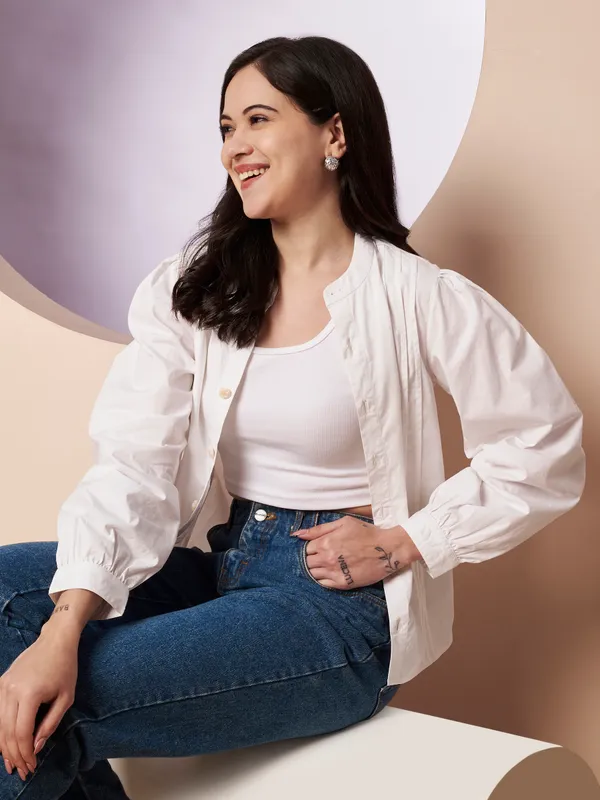 White_Cotton_Pintuck_Button-Down_Top_for_Women