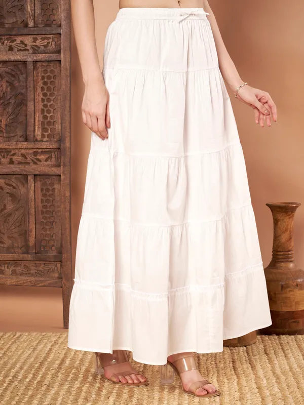 White_Cotton_Tiered_Maxi_Skirt_For_Women