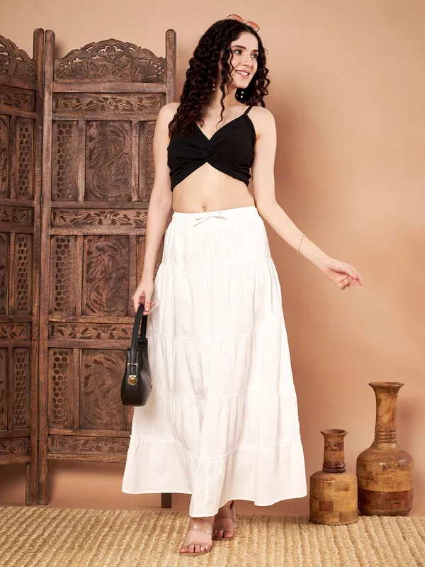 White_Cotton_Tiered_Maxi_Skirt_For_Women