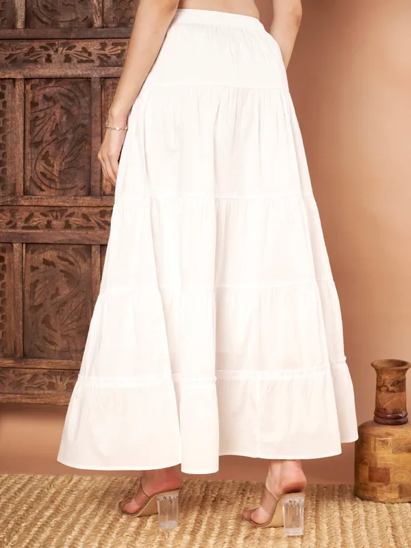 White_Cotton_Tiered_Maxi_Skirt_For_Women