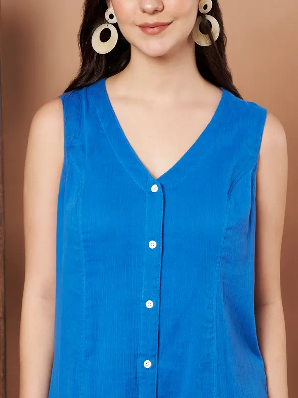Blue_Cotton_Sleeveless_Button_Down_Dress_For_Women