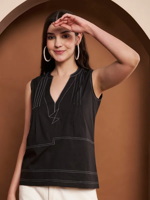 Black_Cotton_Sleeveless_Top_With_Contrast_Stitch_Detailing_For_Women