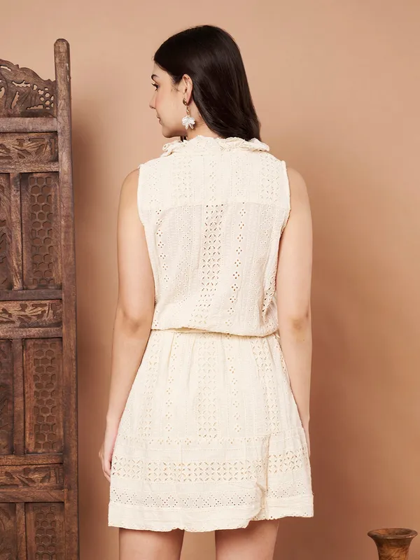 White_Mandarin_Collar_Fit_Flare_Schiffli_Dress_For_Women