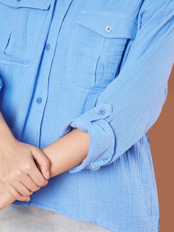 Sky_Blue_Cotton_Button_Down_Shirt_Relaxed_Fit_With_Utility_Pockets