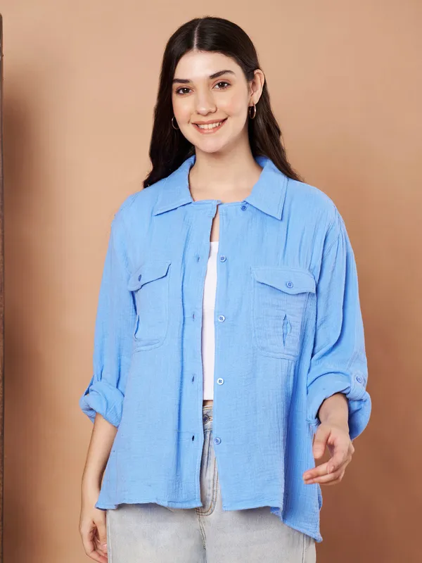 Sky_Blue_Cotton_Button_Down_Shirt_Relaxed_Fit_With_Utility_Pockets