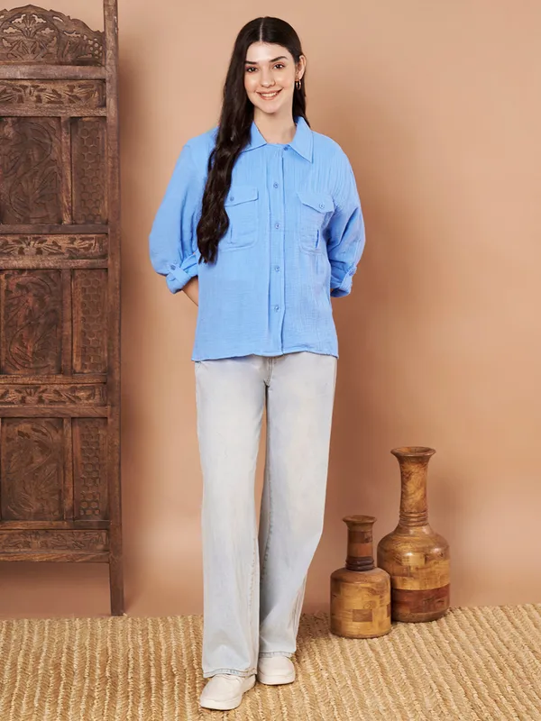 Sky_Blue_Cotton_Button_Down_Shirt_Relaxed_Fit_With_Utility_Pockets