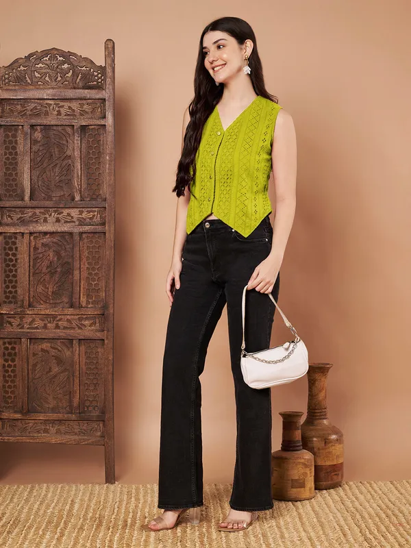 Lime_Green_Eyelet_Embroidered_Sleeveless_Cotton_Button_Down_Vest_Top_For_Women