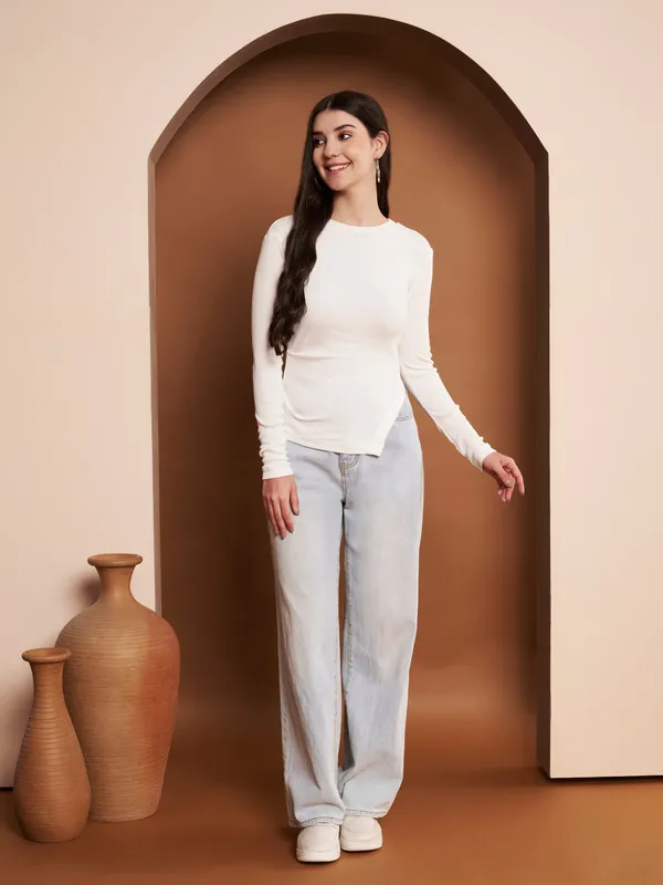 Off_White_Rib_Knit_Full_Sleeve_Top_For_Women